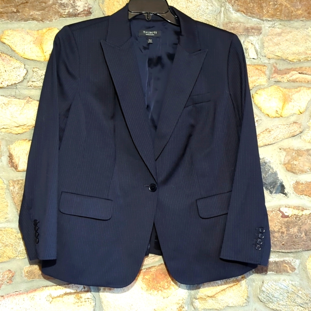 Talbots blue pinstripe wool blend blazer